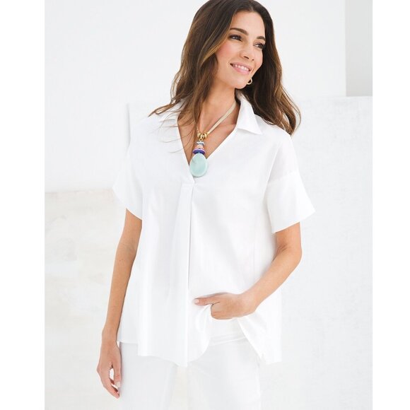 Chico's White Top Size 2 (12) Knit & Woven - Picture 1 of 13